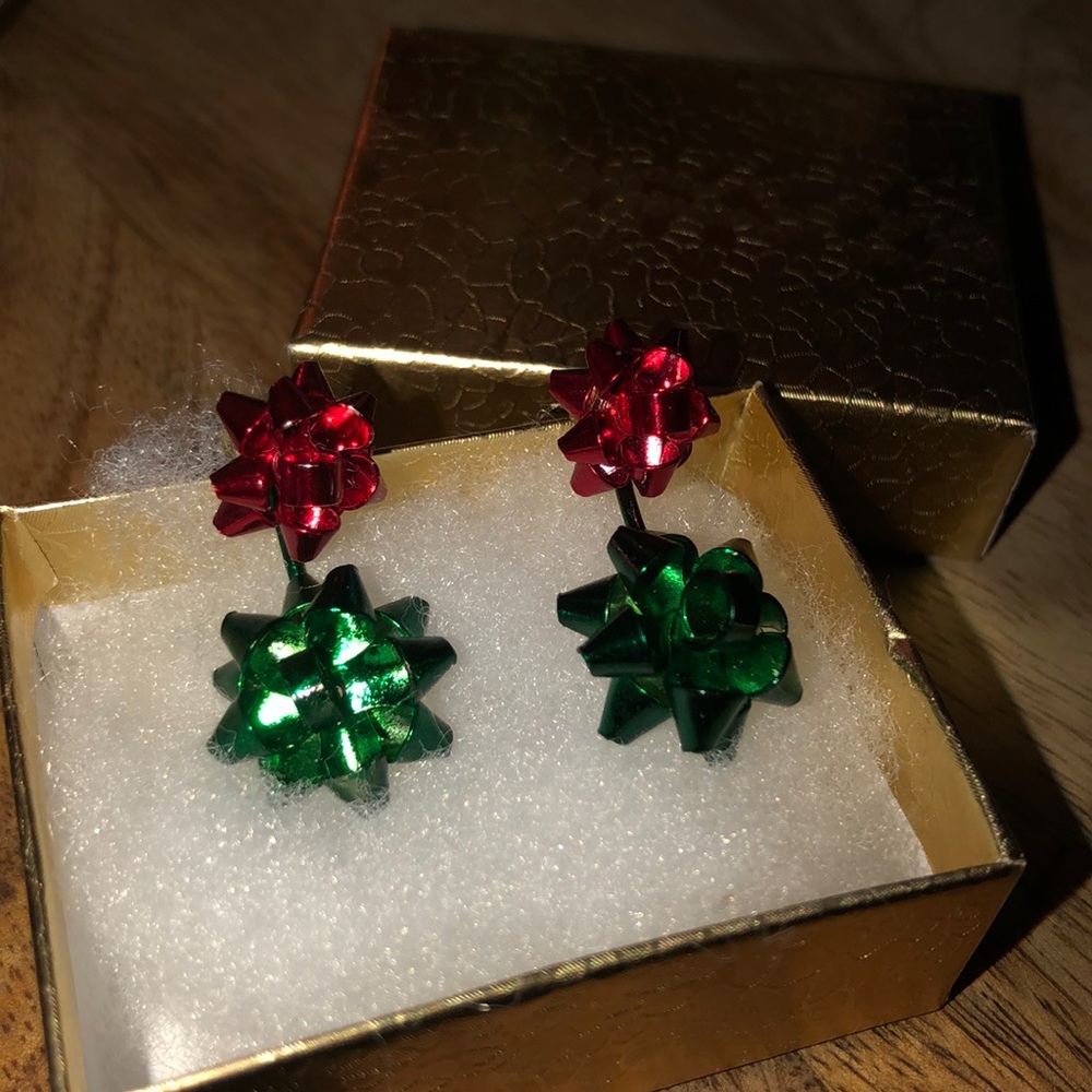Holiday ear jacket “bows” earrings